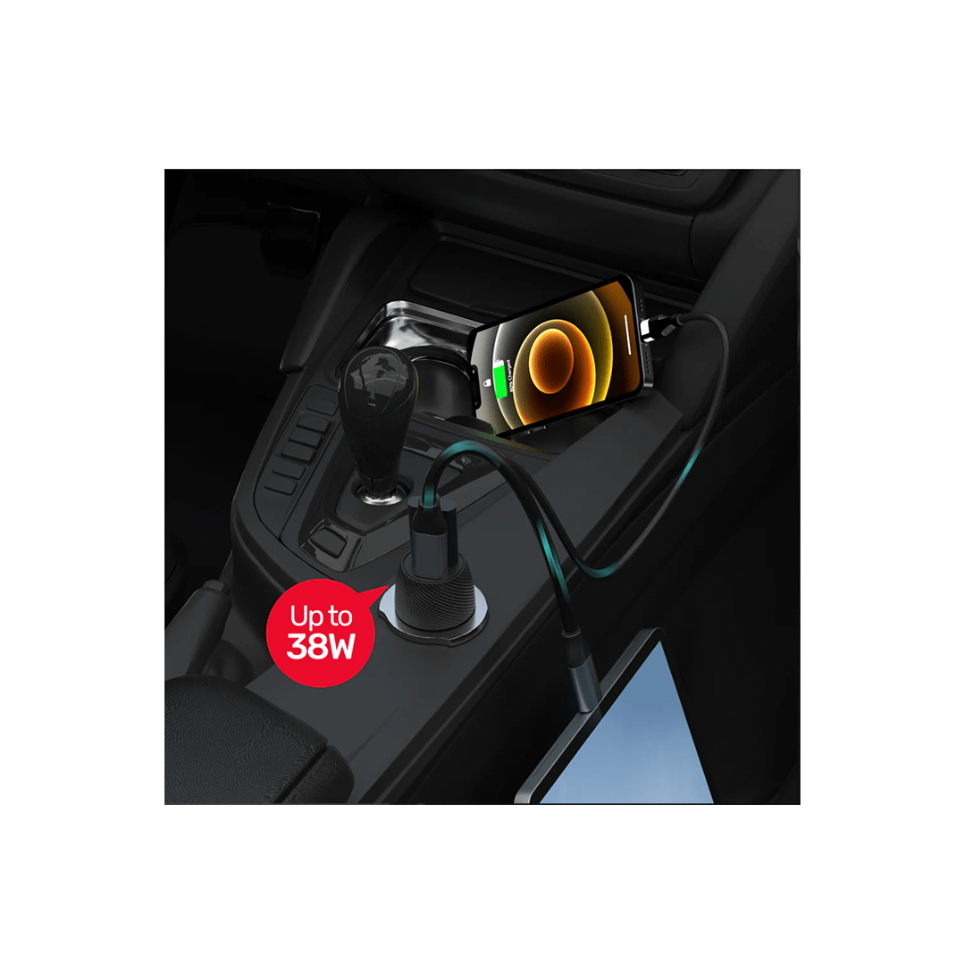 Unitek Powertrain Duo 38W Two Ports Car Charger with PD and QC in Qatar Unitek Powertrain Duo 38W Two Ports Car Charger with PD and QC in Qatar